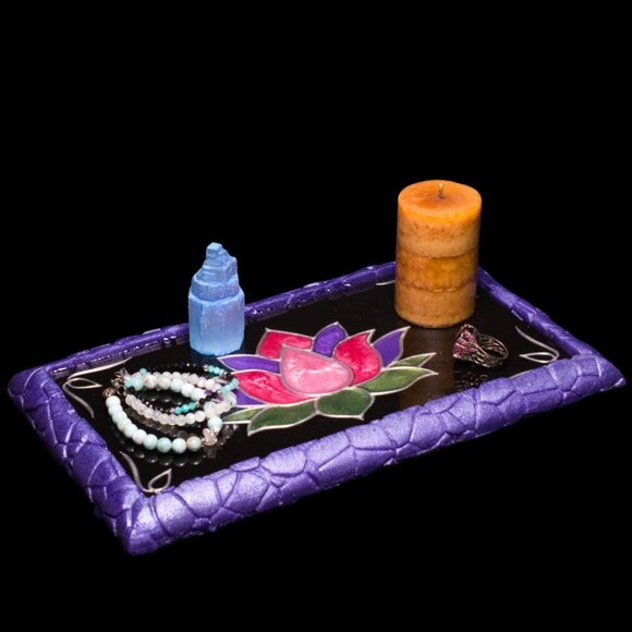 Lotus Blossom Stone Edge Vanity Tray | Perfume Tray | Candle Tray - Picture 2 of 3